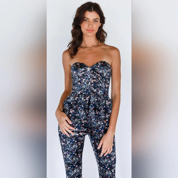 Multi Color Floral Print Velvet Top & Flare Pants Set #437, 438 - Picture 4 of 8